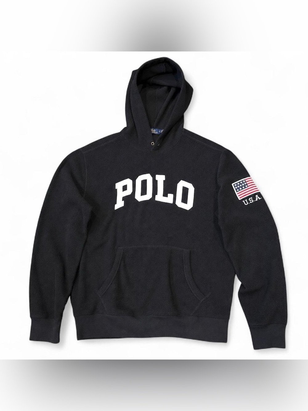Vintage 2000s Y2K Polo Ralph Lauren Pullover Fleece Hoodie USA Flag Patch Size M